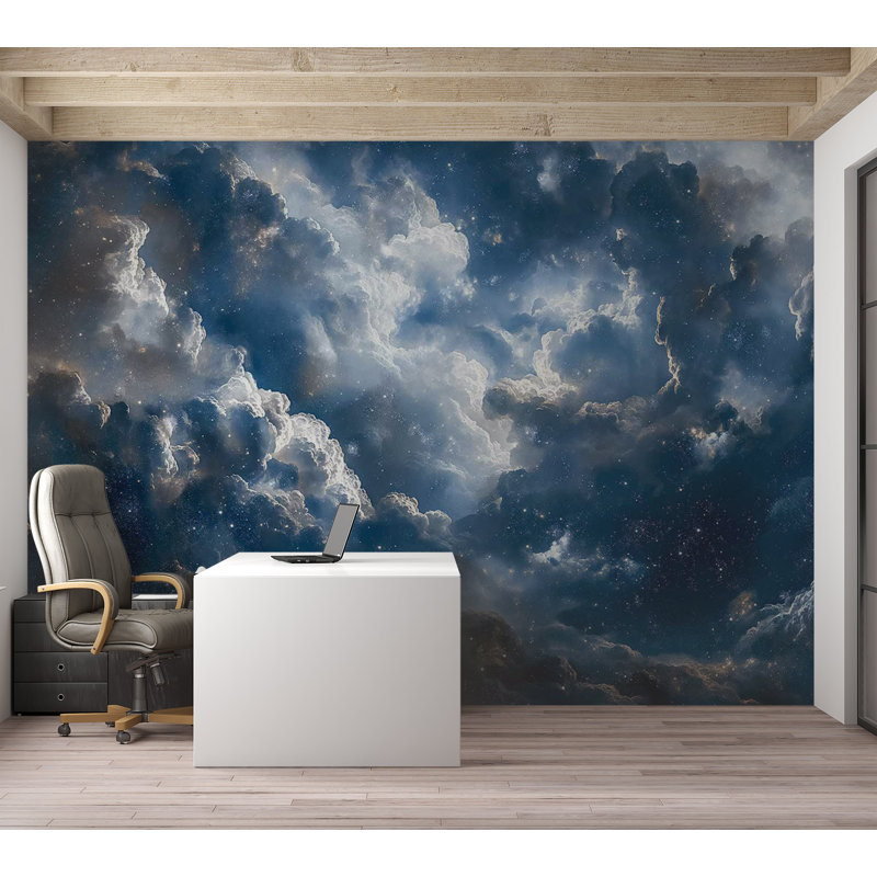 Murale Peel & Stick Space - nuages et étoiles, L 77 po x L 55 po