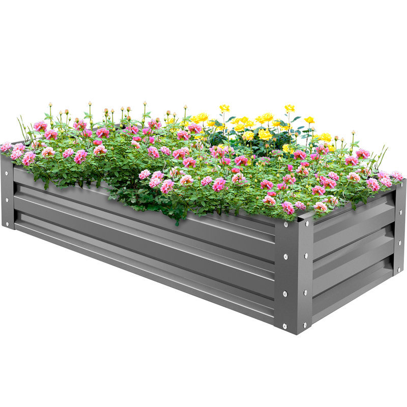 Carsynn Galvanized Steel Raised Garden Bed, 10" H x 48" W x 24" D, Light Gray 