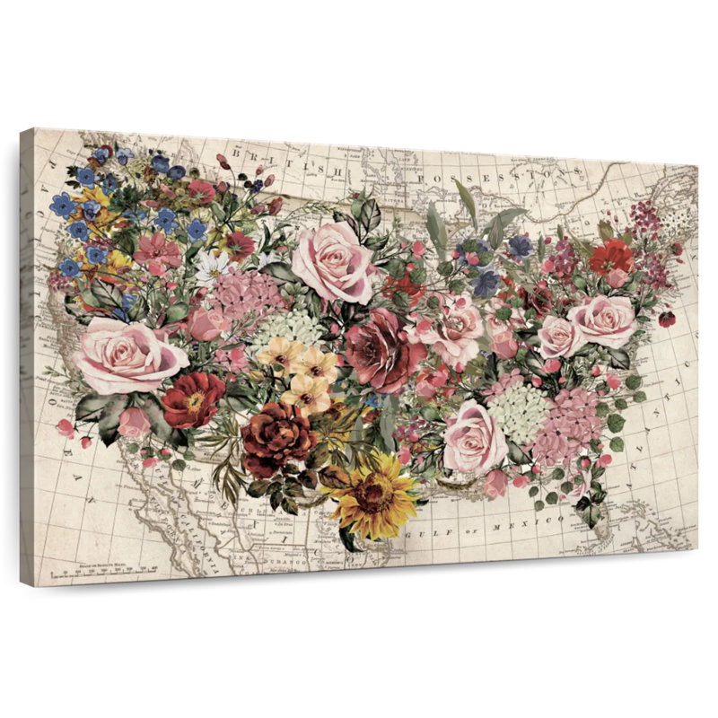 Aliaz Floral USA Map, 30" H x 45" W