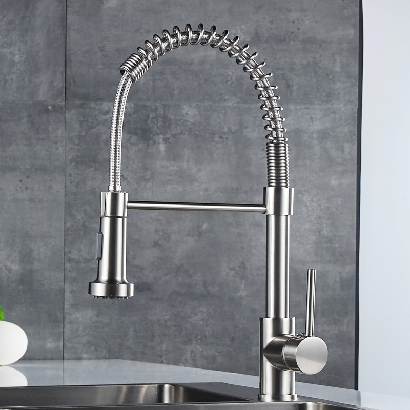 Pull Down Kitchen Faucet, Brushed Nickel Finish, Single Lever Handle, 360 Rotatable Valve Handle Sink Faucet With Pull-Down , Nickel, Degree Nozzle