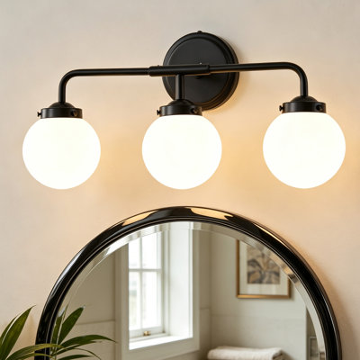 3-Light Dimmable Bathroom Vanity Light With Hand Blown Globe White Glass Shade