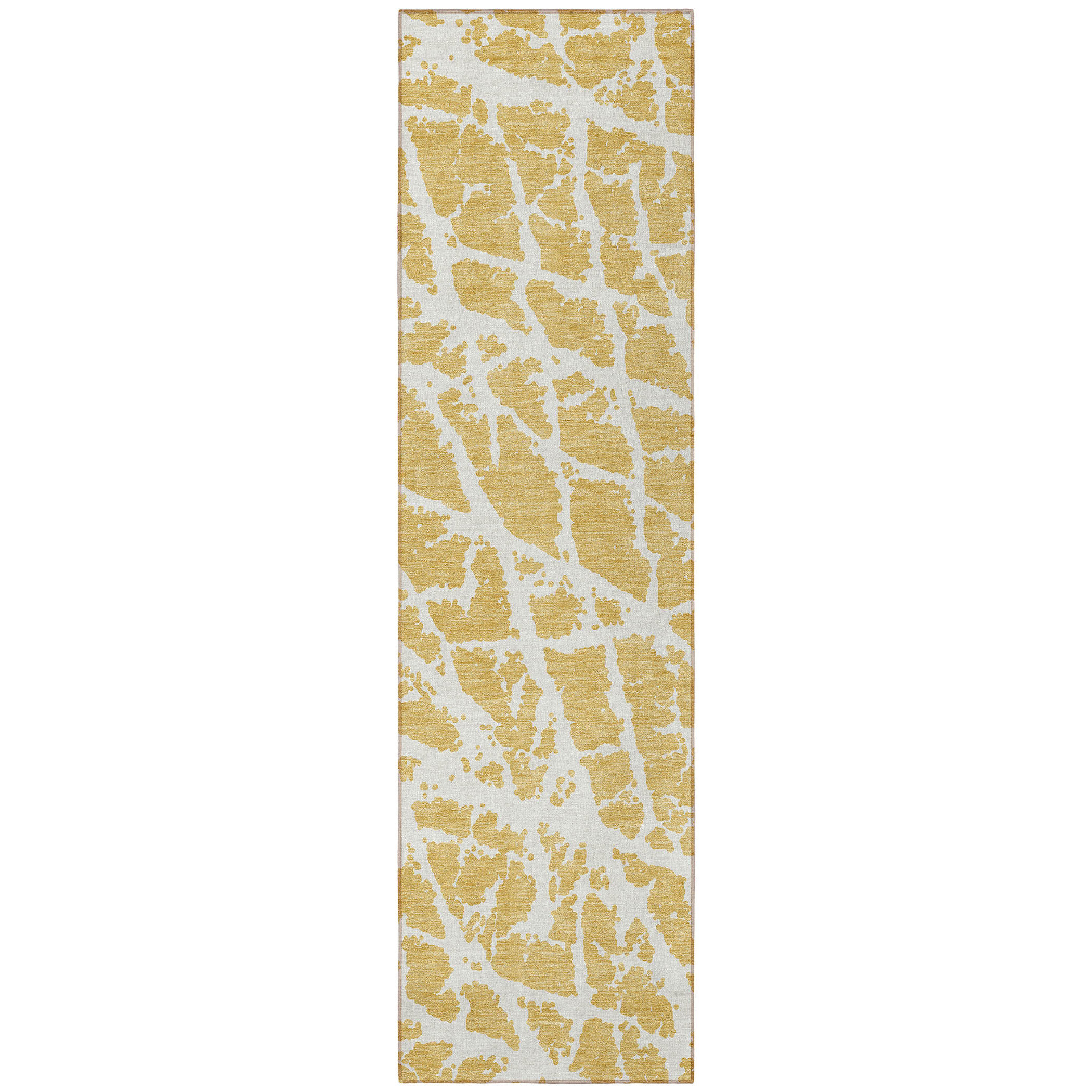 HomeRoots 8' Runner Gold and White Abstract Washable Non Skid Indoor ...