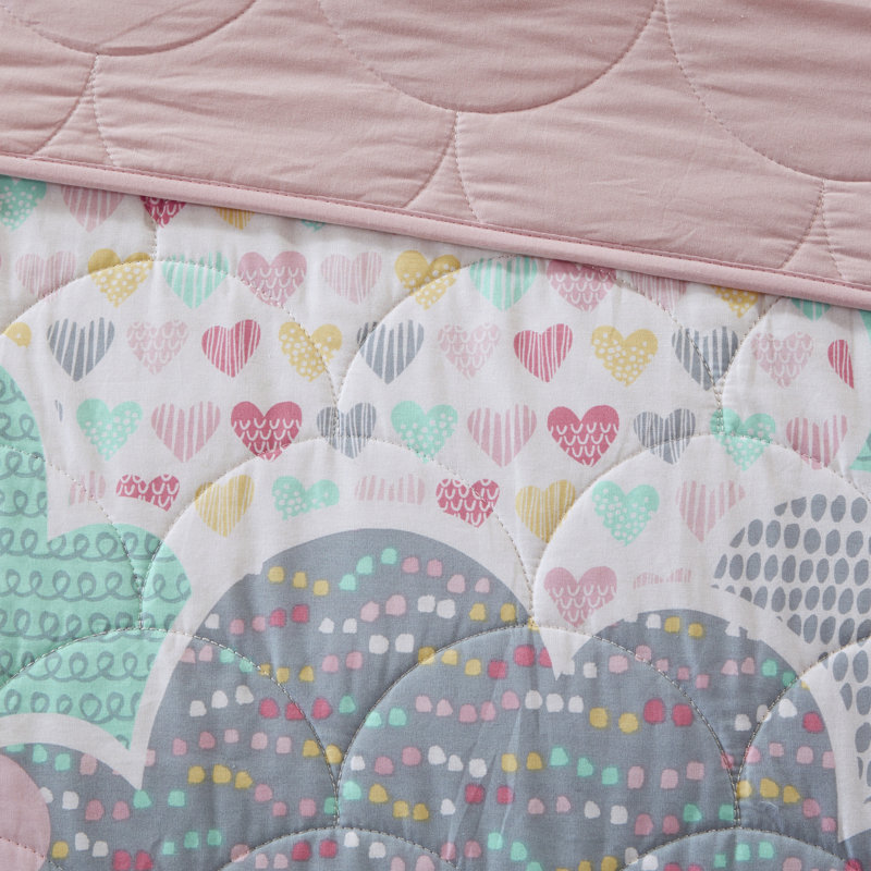 Pink Cotton Twin Reversible Cloud Coverlet Set