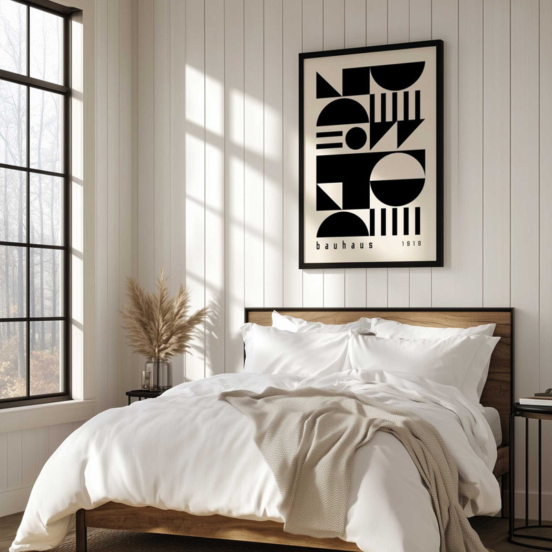 Impression de formes monochromes de Bauhaus, H 15,25 po x l 12,25 po, Cadre photo doré simple, Monochrome Bauhaus Shapes
