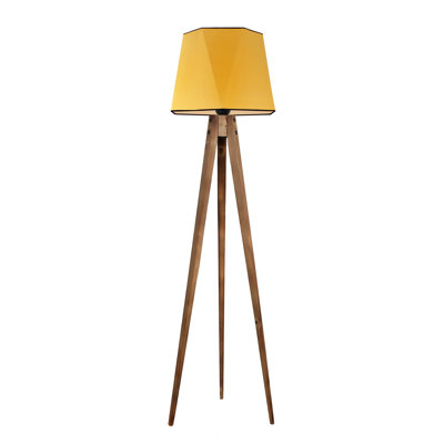 Lampe sur pied élégante avec corps en bois, couleur moutarde, hauteur 64,6 po | Capuchon en tissu (13,8 po de diamètre) et base robuste (19,7 po de diamètre) | Douille E27, 40 W maximum, interrupteur marche / arrêt | Parfait pour les salons et les chambres confortables