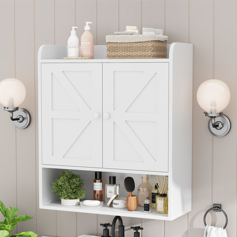 Armoire de salle de bain murale l 21,85 po x H 26 po Dorset, armoire de rangement pour salle de bain avec deux portes, tablettes réglables, tablette ouverte