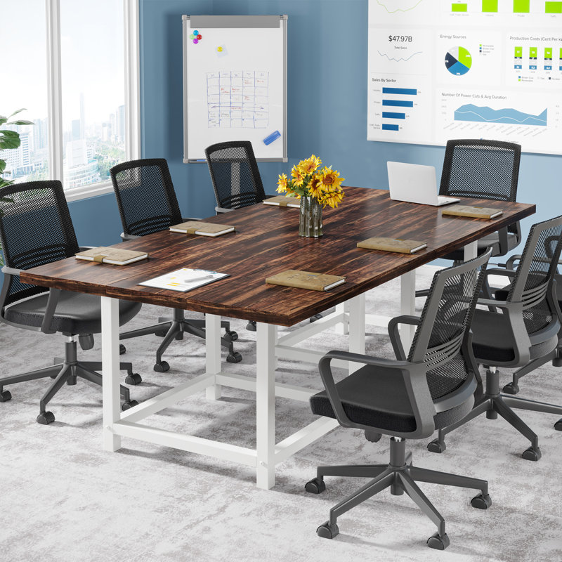 Square Conference Table, 73.7cm H x 99.1cm W x 99.1cm D, Dark Oak/White