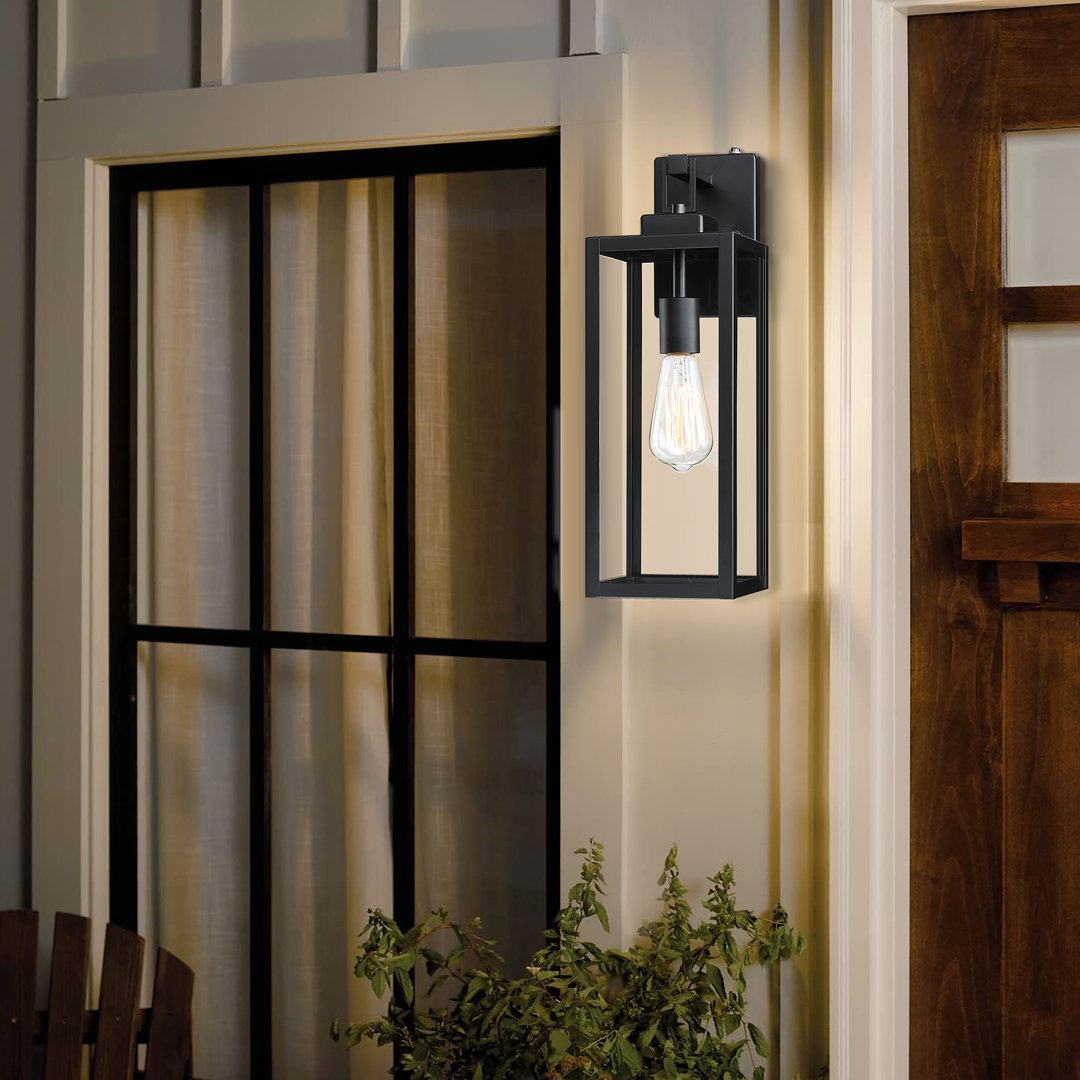 1-Light Matte Black Outdoor Wall Lantern with Dusk to Dawn 17 Stories 