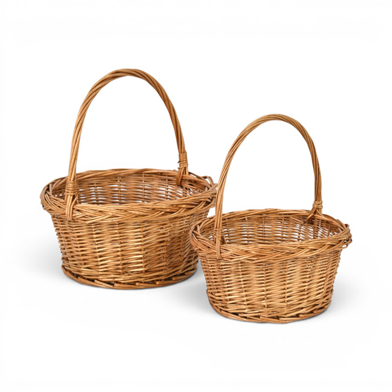 Legna Set of 2 Round Willow Baskets, Nesting Storage with Handles