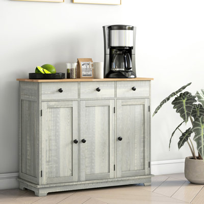 Buffet gris - armoire moderne avec 3 tiroirs, portes et tablettes réglables pour le rangement de la cuisine