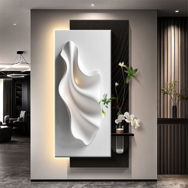 Luxury 3d Sandstone Led Wall Art With Hydroponic Shelf - Modern Entryway Decor, 47.24'' H x 23.62'' W x 1.18'' D