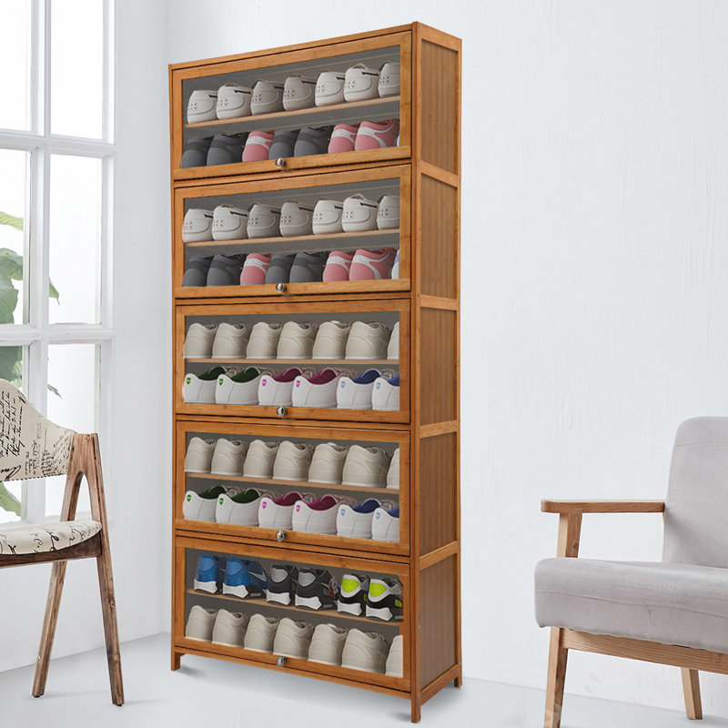 10-layer Rectangular Freestanding Bamboo Shoe Cabinet with Doors