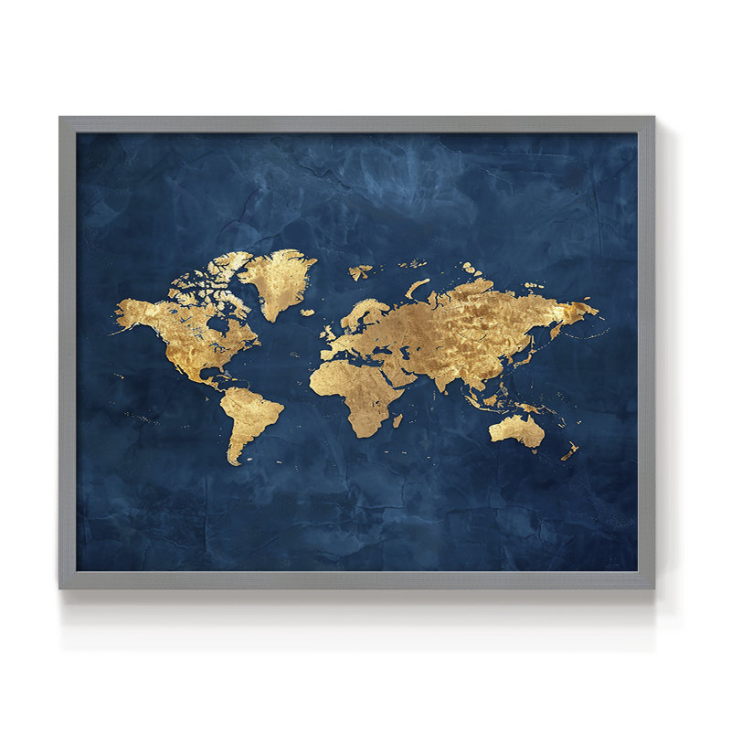 Map Series-XII -Framed Print - Restickable, Gris, H 22 po x l 28 po