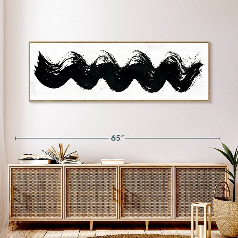 Vagues abstraites, 57 po x 19 po, Cadre flottant en bois naturel