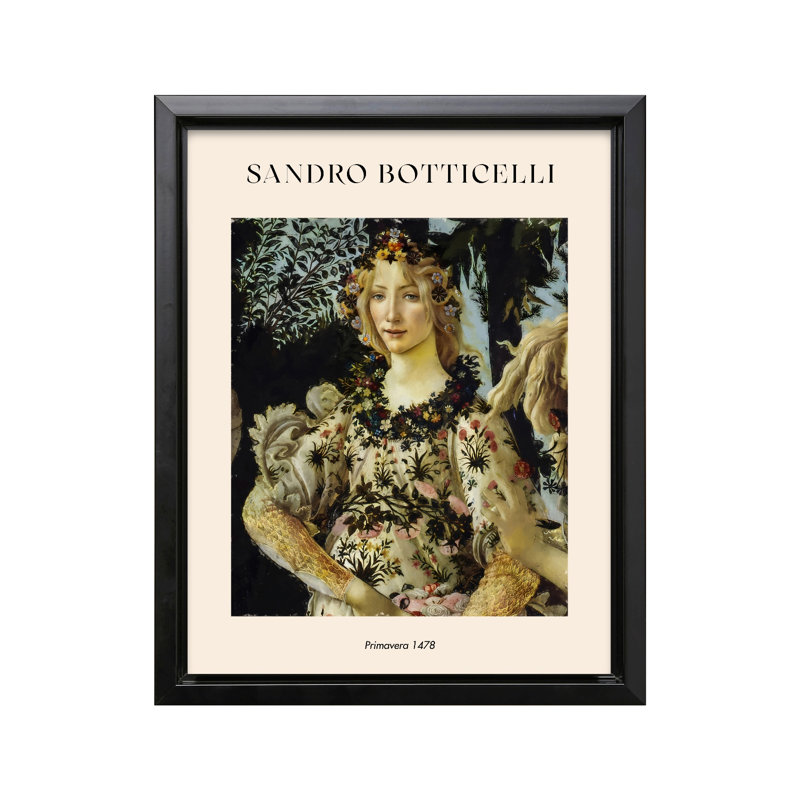 Sandro Botticelli - Primavera, Cadre noir, Canevas, H 18 po x l 24 po