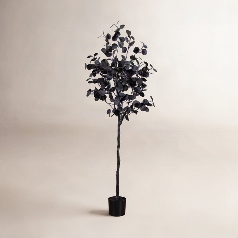 Arbre d'eucalyptus artificiel noir d'Halloween, H 60 po x l 24 po x P 24 po