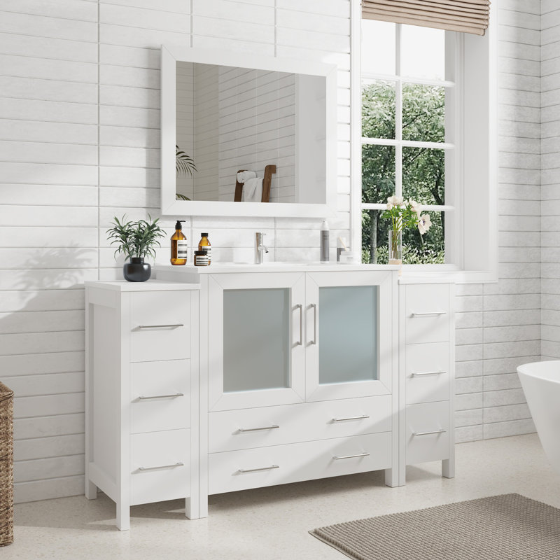  Ensemble de meuble-lavabo simple 60 "avec miroir 60", Blanc