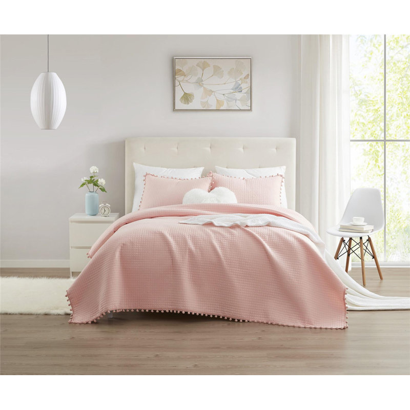 Ensemble de courtepointe en microfibre , Rose, Courtepointe simple + 2 taies d'oreiller simples
