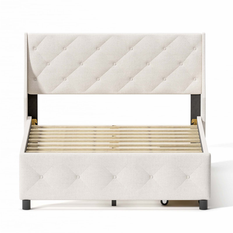 Queen Size Bed Frame with Storage Headboard