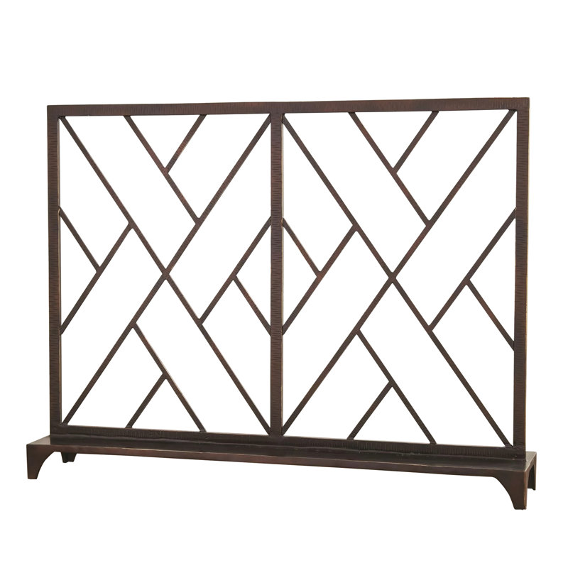 Chinoise Fret Fireplace Screen, Bronze