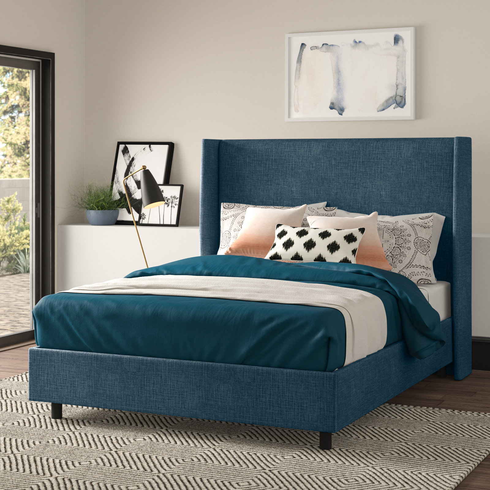 Tilly Upholstered Bed, California King, Zuma Navy Textured Linen