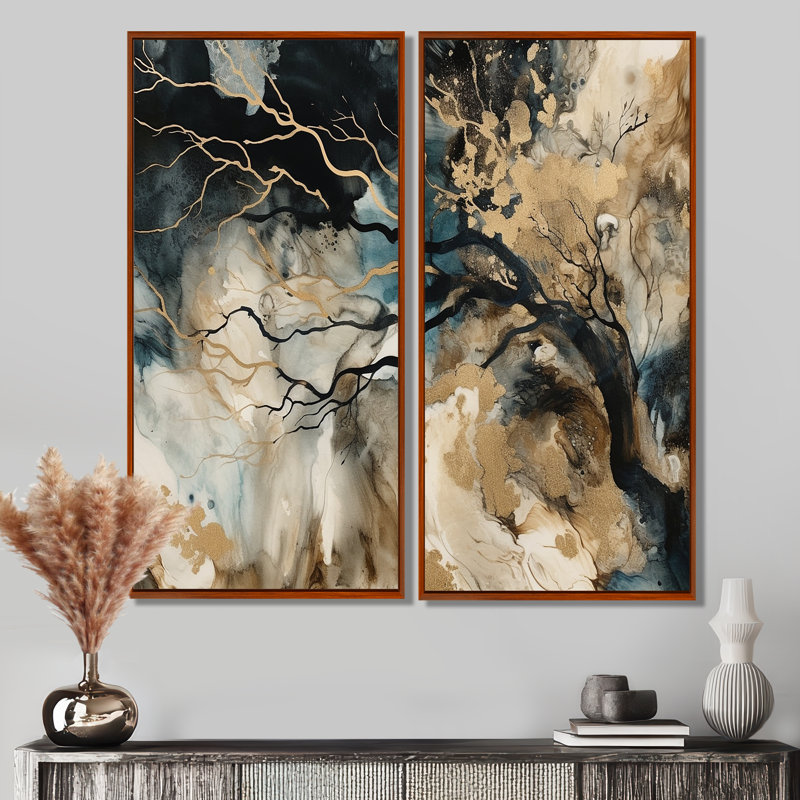 Blue Beige Marbré Dreamscape II - Blue, reproduction d'art moderne sur toile, 2 pièces, H 40 po x l 40 po, Brun