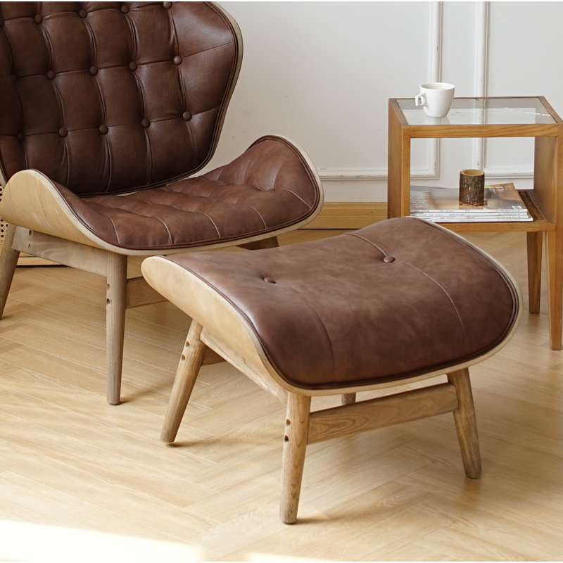 Jeyshan Upholstered Lounge Chair and Ottoman, Dark Brown Faux Leather