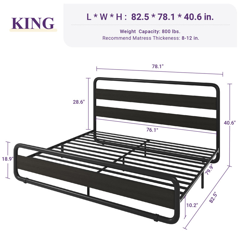 Taishima Metal Platform Bed, Queen, Black