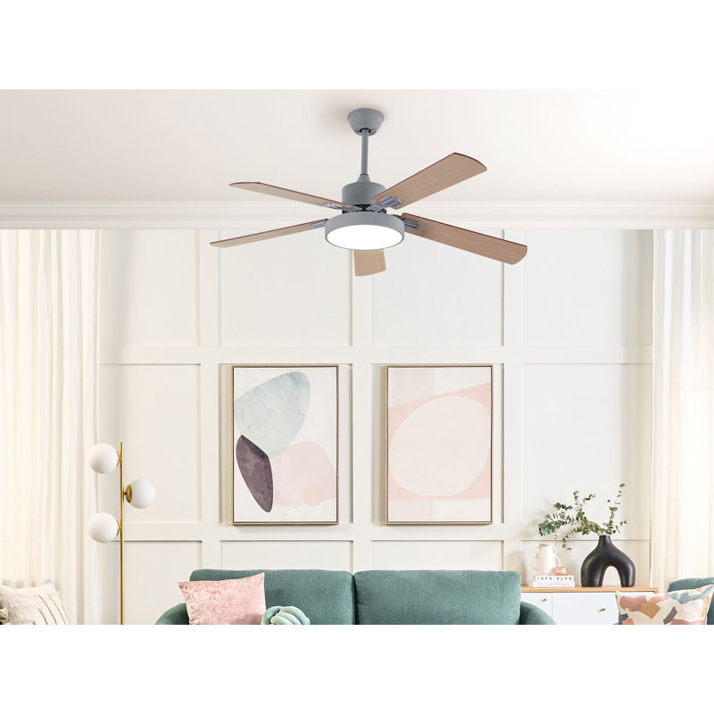 Arsav 130cm Ceiling Fan with LED Lights, Light Grey with Light Wood Blades
