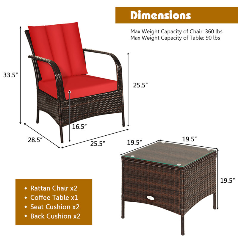 2 - Person Patio Conversation Set with Cushions, Red