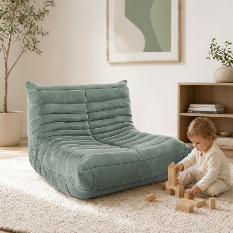 Fauteuil à billes en velours à mémoire de forme pour adultes, canapé paresseux à haut rebond, sans assemblage, vert clair