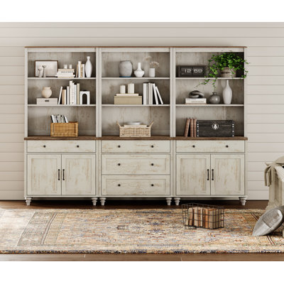 Scarlett Bookcase With 5 Drawers And 2 Cabinets, Tall Book Case With 3-Tier Open Book Shelfs, Large Wood Bookcases Farmhouse Bookshelves For Living Room Bedroom Home Office Kitchen, 72''