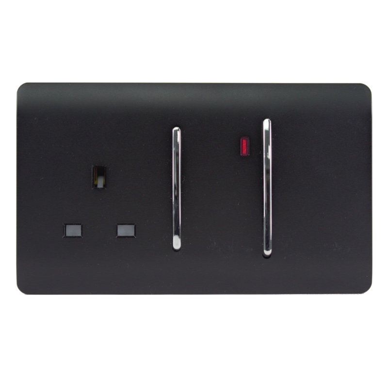 Trendi Switch 45 Amp Cooker Switch & 13 Amp Plug Socket with Neon, Matt Black