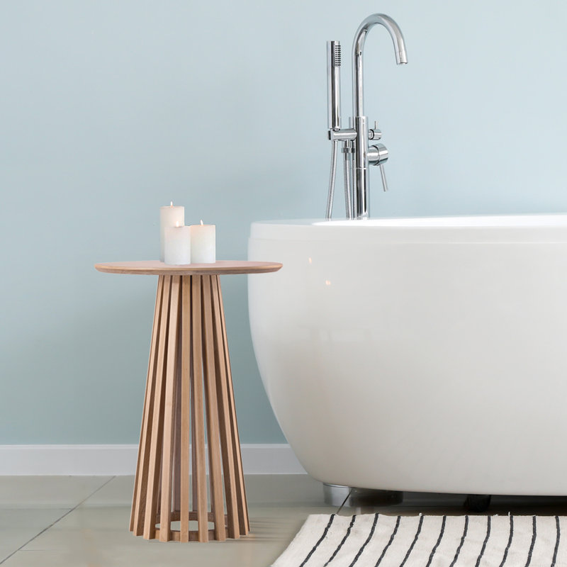 Lenan Round Light Oak and Metal Accent Table
