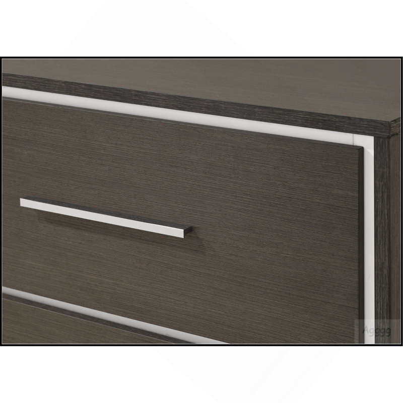 Mobilier de chambre à coucher 1 tiroir contemporain à 6 tiroirs avec détails chromés gris au fini rustique pour chambre à coucher