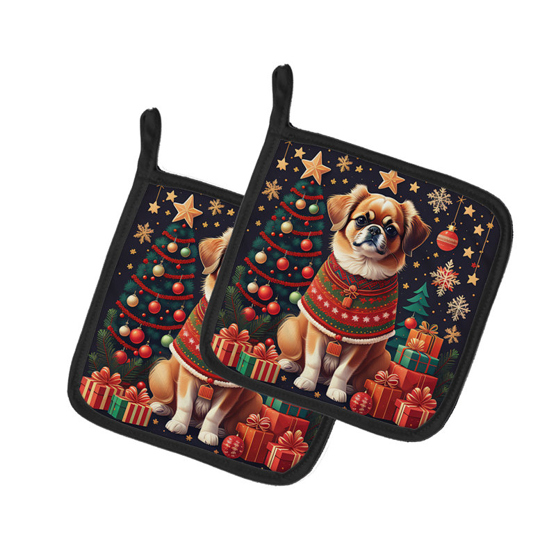 Paire de poignées épagneul tibétain de Noël