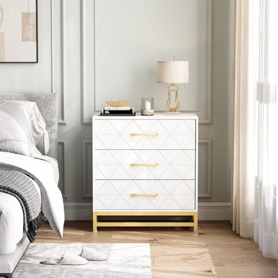 Modern 3-Drawer Dresser - Matte Wood Chest with Gold Handles for Bedroom & Living Room by Mercer41
