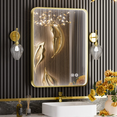 Aluminum Framed Lighted LED Bathroom Vanity Mirror with Anti-Fog 3 Colors Temperature & Dimmable Light Bathroom Vanity Mirror