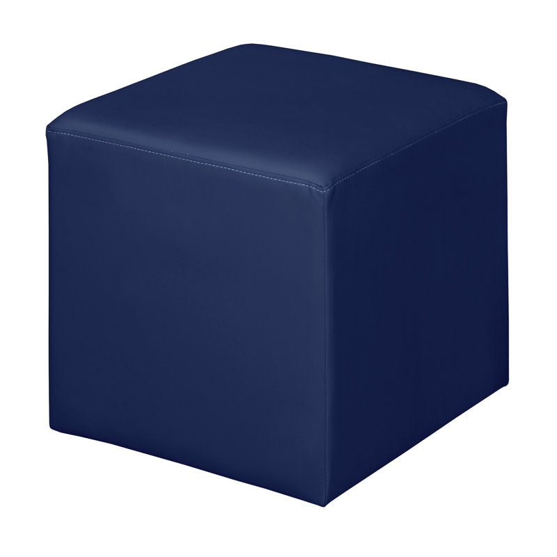 Jean Square Stool Ottoman, Navy Blue Faux Leather