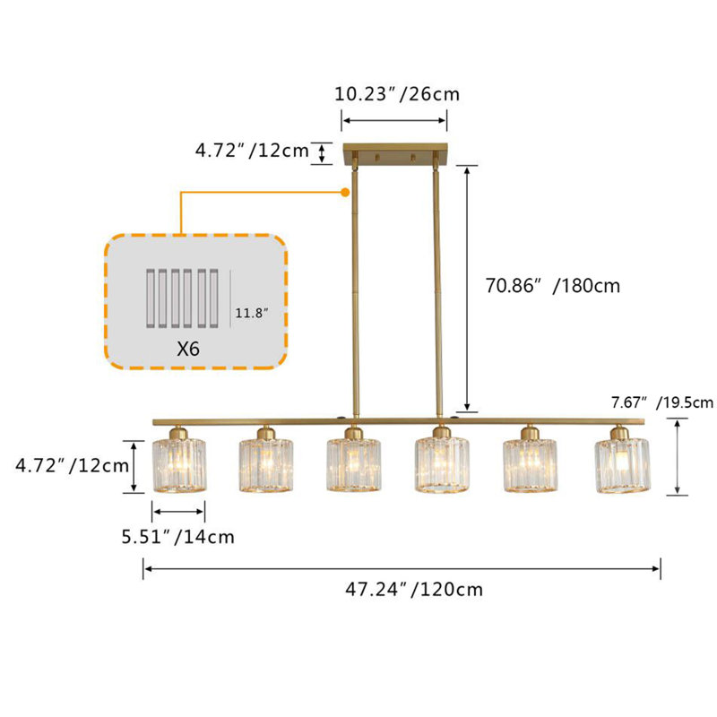 Éclairage pour îlot de cuisine 6 lumières