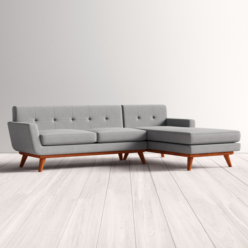 Engage Mid Century Modern Tufted Sectional, Right-Hand Facing, Expectation Gray Polyester
