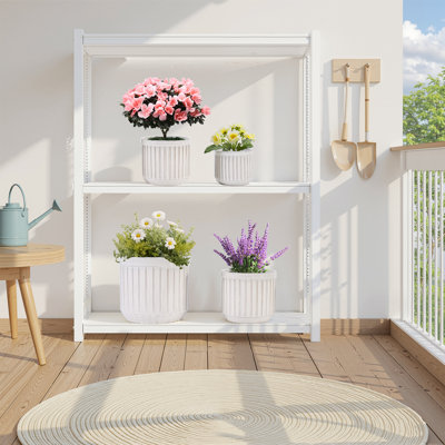 Ensemble de 4 pots de fleurs de 14 po en céramique pour l'intérieur et le jardin