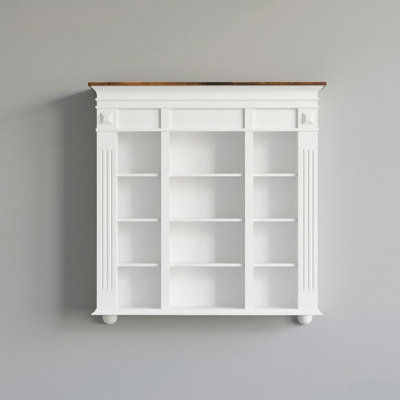 48.8" Tall Wall Display Cabinet With 12 Compartments — White & Wood Top, For Glassware & Collectibles