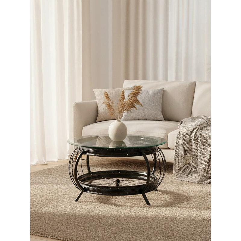 Wheel Coffee Table with Storage, Black