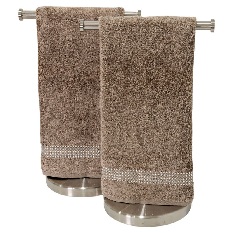 Sparkles Home Stripe Rhinestone Hand Towel Set of 2 | 100% Turkish Cotton Terry | Machine Washable, Taupe