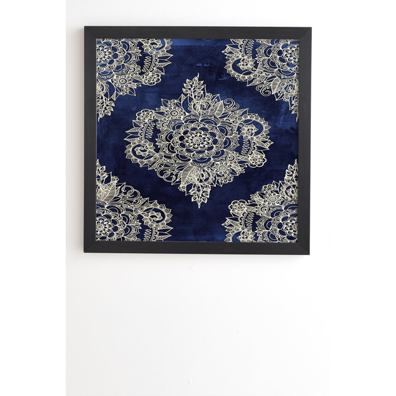 « crème floral marocain », impression, H 20 po x l 20 po x P 2 po, Armature en bambou, Pas de tapis
