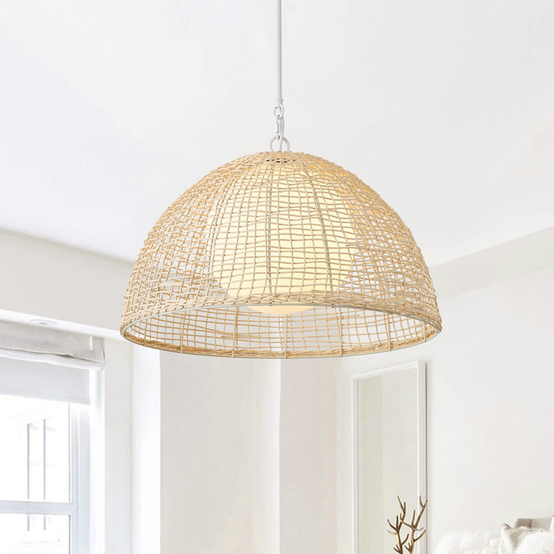 1-Matte white iron dimmable rattan pendant light