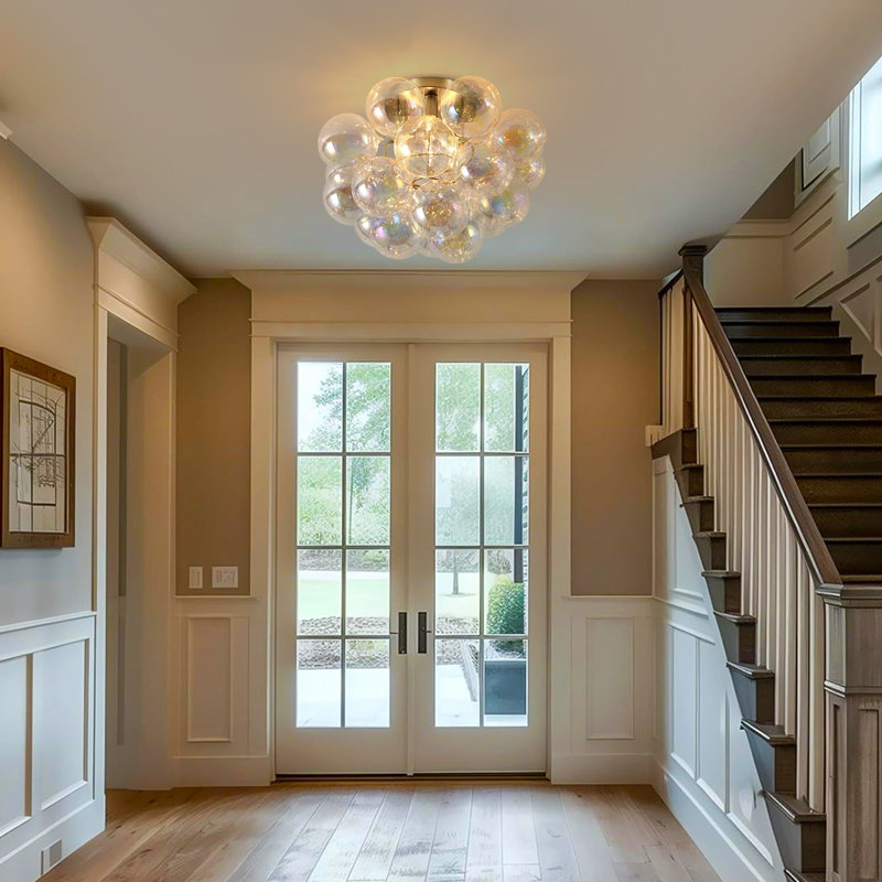 4-Light Gold Flush Mount Ceiling Light With A Cluster Of Iridescent Glass Globes, Colorful, Gold