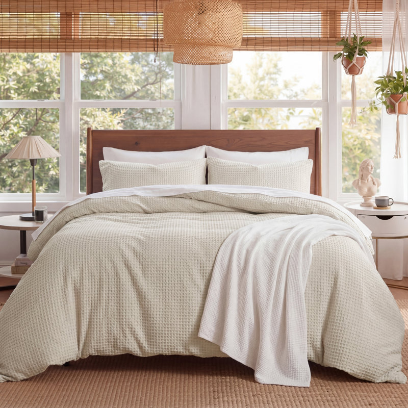 Ensemble de housse de couette à tissage gaufré 100% coton Essential Collection, Beige