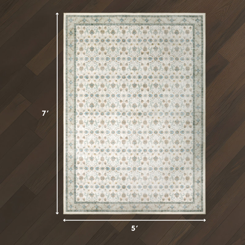 Laura Ashley Washable Printed Velvet Rug, Sage, 5' x 7'